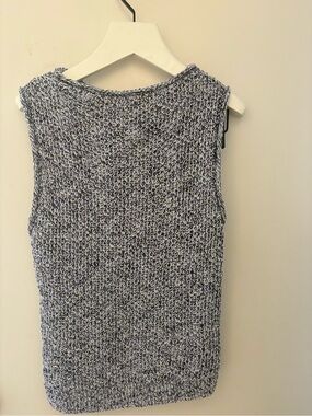 J. Crew Navy and White Marled Knit Sleeveless Crewneck Sweater